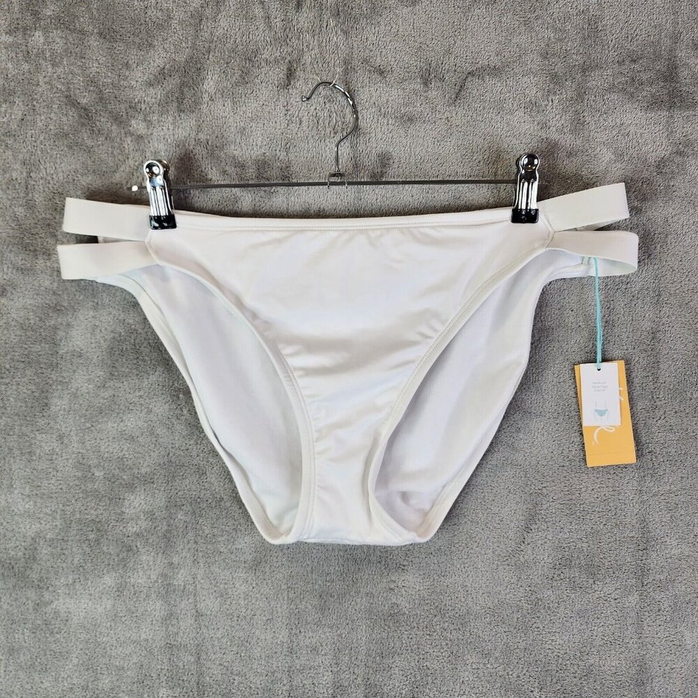 Women White Hipster Bikini Bottom Kona Sol Medium Coverage Double Tab XL (16-18)